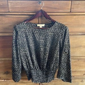 Michael Kors Black and Tan Printed Top - XS